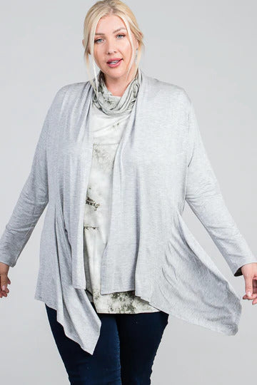 Waist Seam Shark Bite Long Sleeve Open Solid Cardigan - FabulousFixx