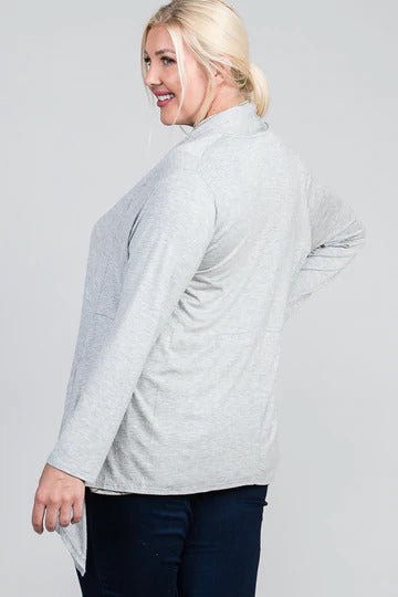 Waist Seam Shark Bite Long Sleeve Open Solid Cardigan - FabulousFixx