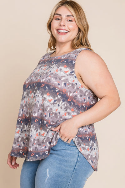 Multi Tie Dye Animal Printed Tunic Tank