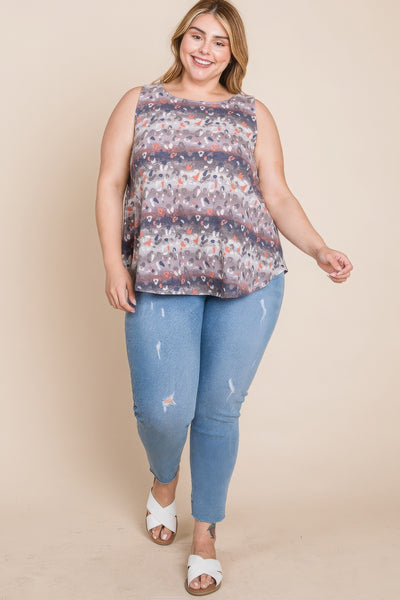 Multi Tie Dye Animal Printed Tunic Tank
