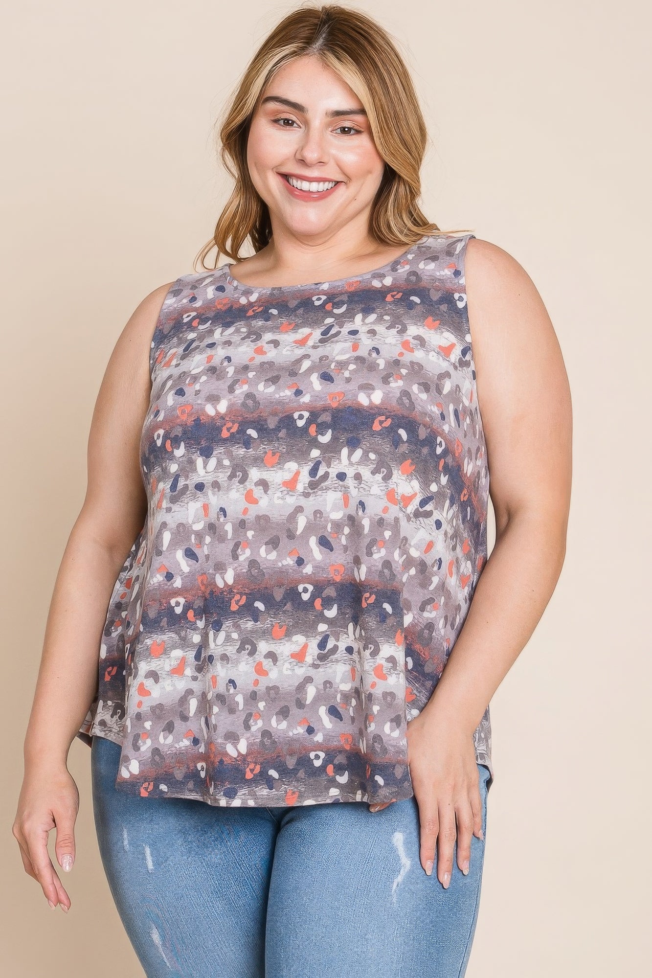Multi Tie Dye Animal Printed Tunic Tank