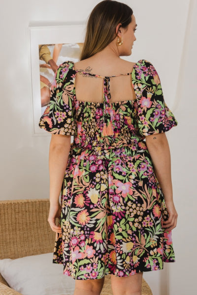 Printed Center Tie-back Mini Dress