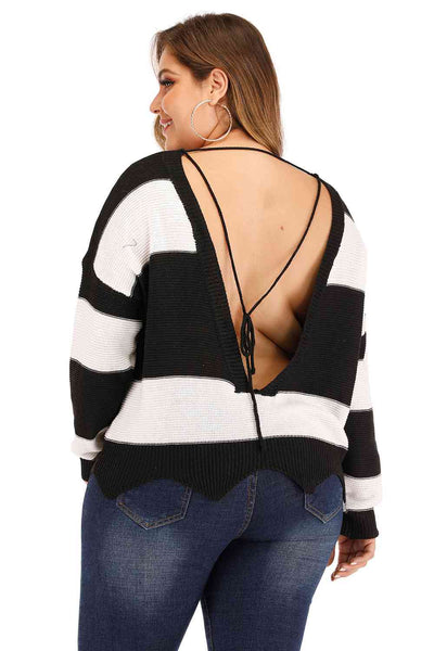 Plus Size Drop Shoulder Color Block Sweater