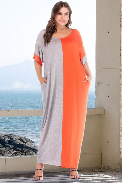 Plus Size Color Block Tee Dress with Pockets