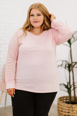 Plus Size Sheer Striped Sleeve V-Neck Top - FabulousFixx