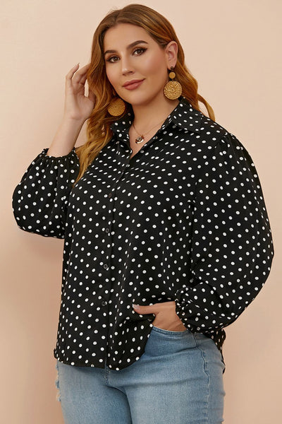 Plus Size Polka Dot Balloon Sleeve Shirt