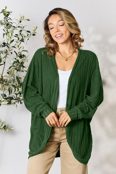 Basic Bae Full Size Ribbed Open Front Long Sleeve Cardigan