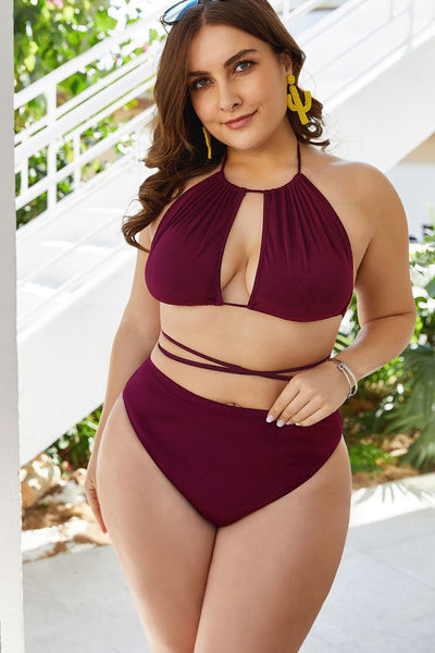Plus Size Cutout Tied Backless Bikini Set - FabulousFixx