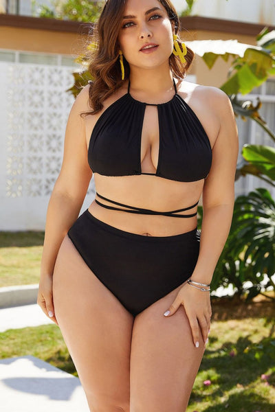 Plus Size Cutout Tied Backless Bikini Set - FabulousFixx