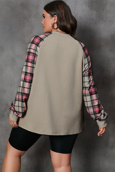 Plus Size Plaid Round Neck Long Sleeve Sweatshirt