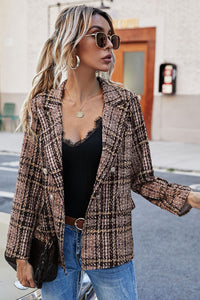 Full Size Plaid Buttoned Blazer