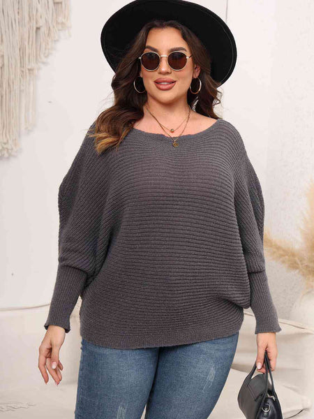 Full Size Boat Neck Batwing Sleeve Sweater