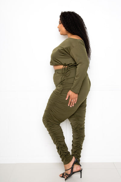 Off Shoulder Cropped Top and Ruched Leggings Sets - FabulousFixx