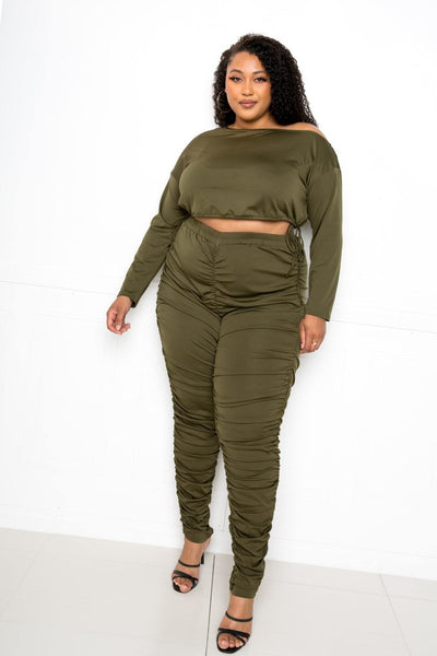 Off Shoulder Cropped Top and Ruched Leggings Sets - FabulousFixx