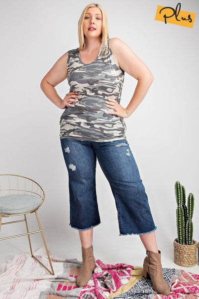 Rayon Rib Printed Knit Tank Top - FabulousFixx