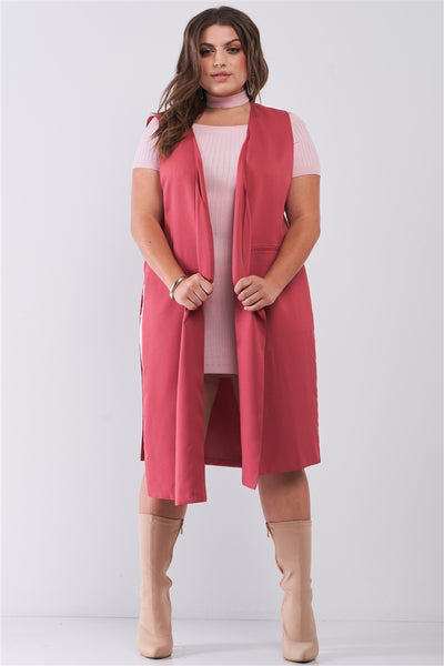 Open Front and Side Sleeveless Long Vest - FabulousFixx
