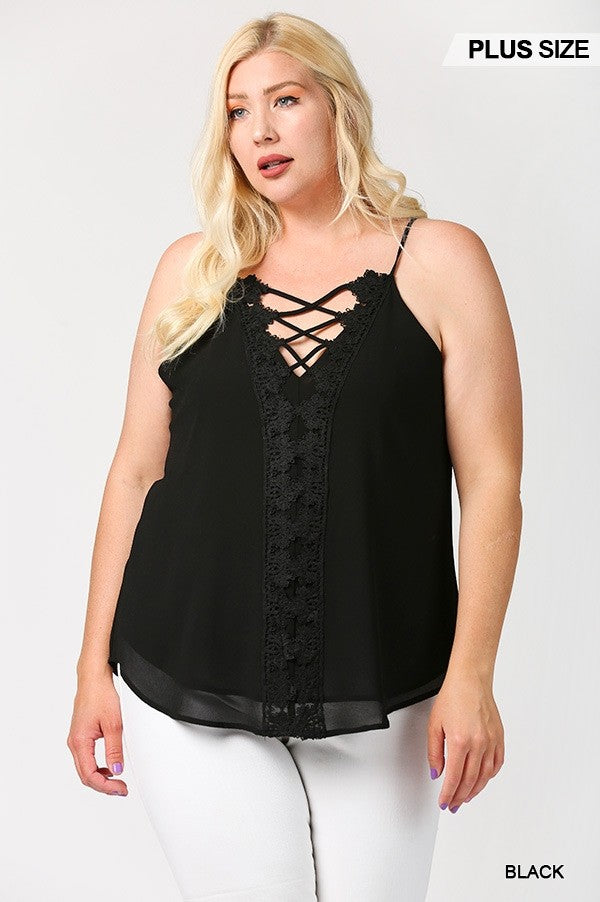 Plunging V-Neckline Lattice Top with Scalloped Lace - FabulousFixx