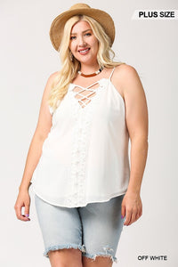 Plunging V-Neckline Lattice Top with Scalloped Lace - FabulousFixx