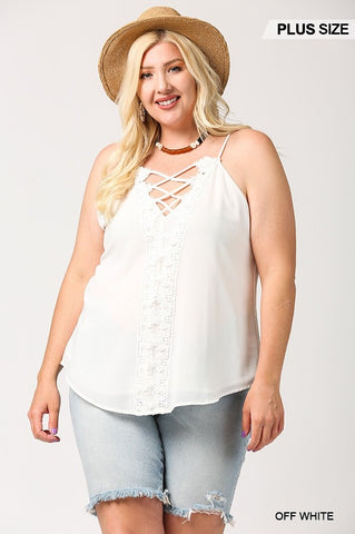 Plunging V-Neckline Lattice Top with Scalloped Lace - FabulousFixx
