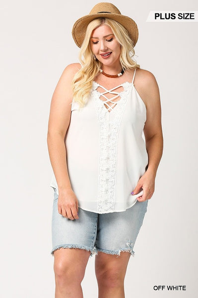 Plunging V-Neckline Lattice Top with Scalloped Lace - FabulousFixx