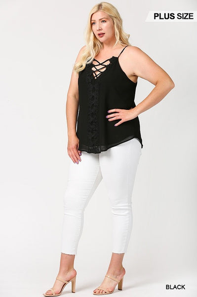 Plunging V-Neckline Lattice Top with Scalloped Lace - FabulousFixx