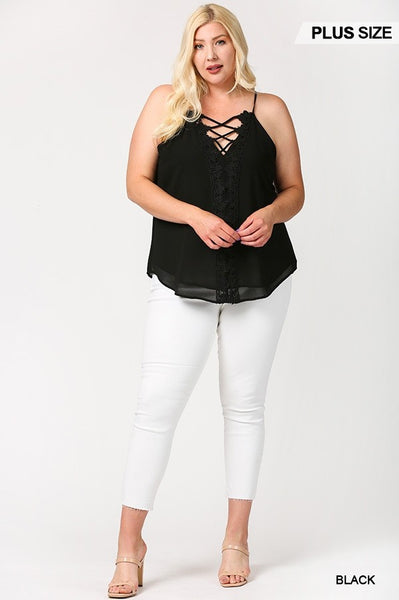 Plunging V-Neckline Lattice Top with Scalloped Lace - FabulousFixx