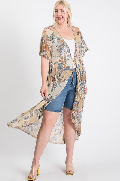 Short Sleeves Long-Line Printed Mesh Open Cardigan - FabulousFixx