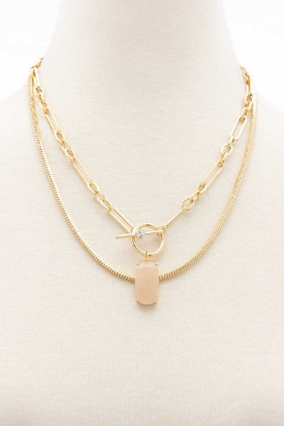 Oval Stone Toggle Clasp Layered Necklace - FabulousFixx