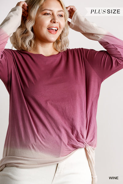 Junior Ombre Print Long Sleeve Top with Gathered Front Detail and Raw Hem - FabulousFixx