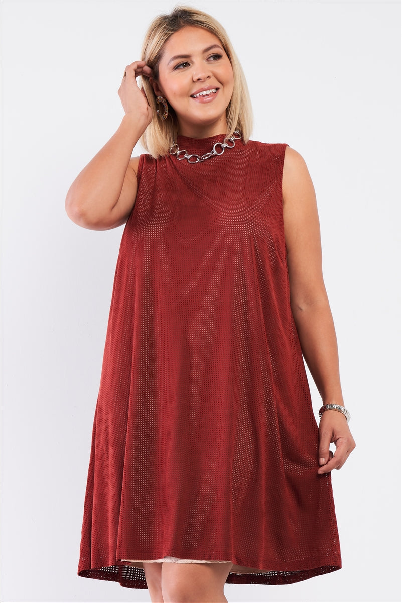 Junior Rust and Nude Illusion High Neck Swing Dress - FabulousFixx