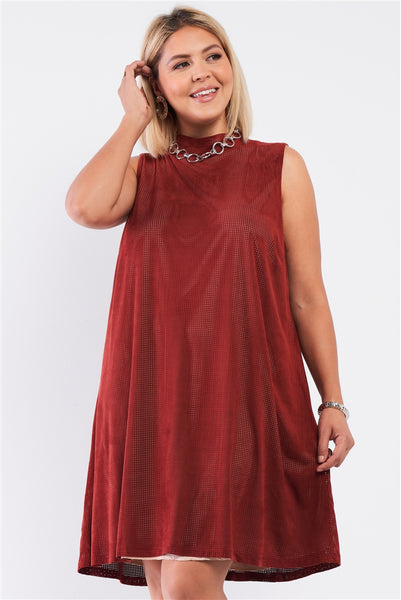 Junior Rust and Nude Illusion High Neck Swing Dress - FabulousFixx