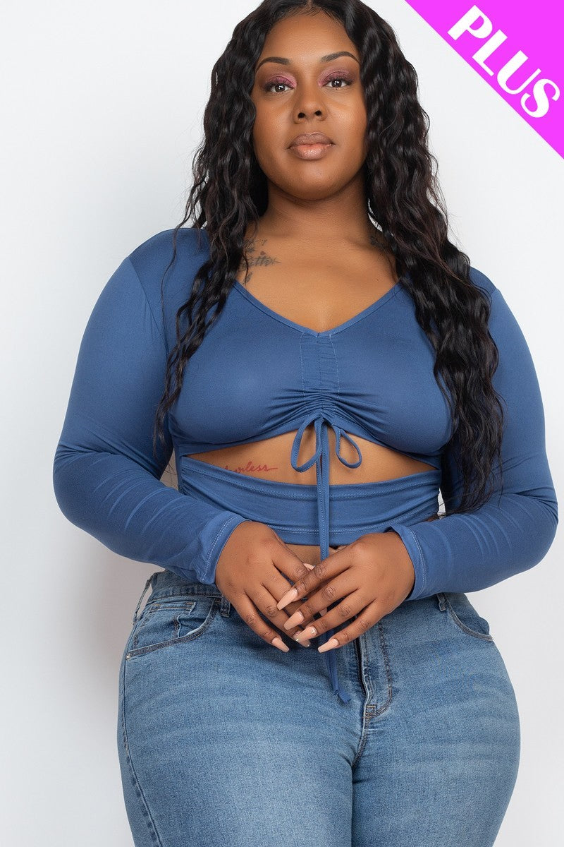 Drawstring Ruched Cutout Crop Top - FabulousFixx
