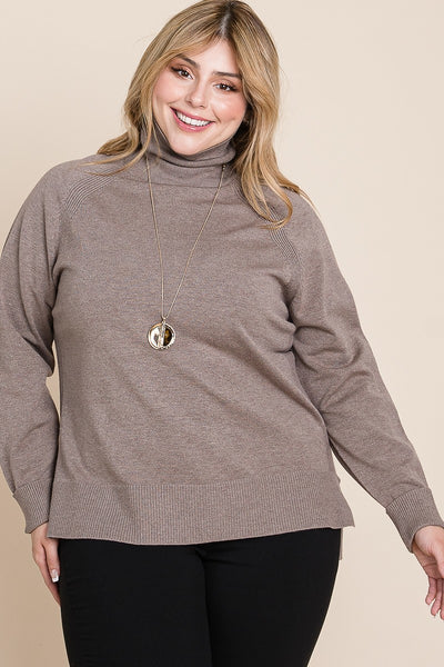 High Quality Buttery Soft Solid Knit Turtleneck Two Tone High Low Hem Sweater - FabulousFixx