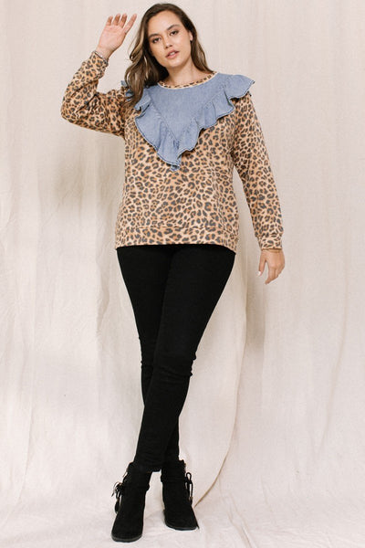 Contrast Washed Denim Top - FabulousFixx