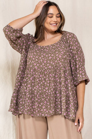 Tiny Floral Printed Square Neckline Top - FabulousFixx