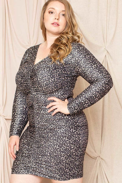 Leopard Print Shirring Mini Dress - FabulousFixx