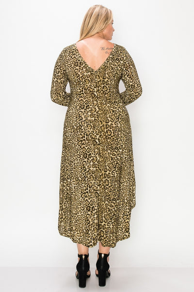 Cheetah Print Dress Featuring a Round Neck - FabulousFixx