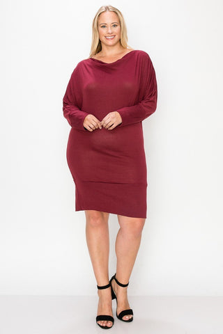 Draped Neck Long Sleeve Dress - FabulousFixx