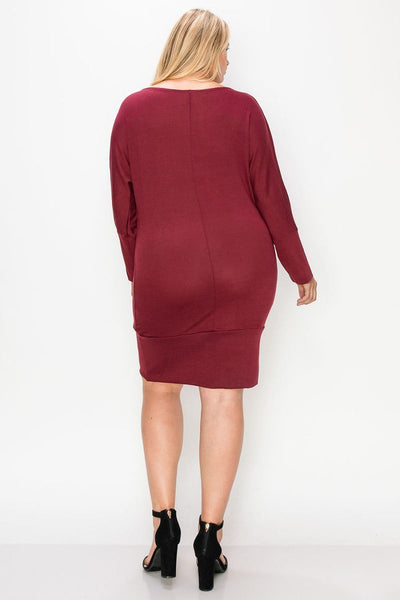 Draped Neck Long Sleeve Dress - FabulousFixx