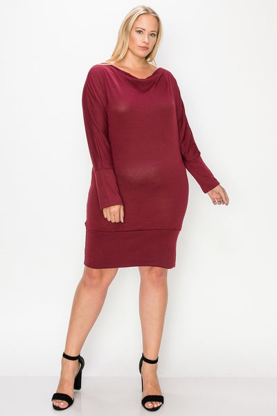 Draped Neck Long Sleeve Dress - FabulousFixx