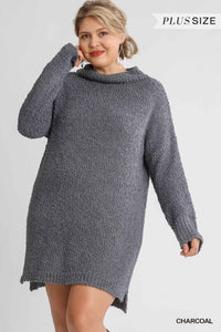 Junior High Cowl Neck Bouclé Long Sleeve Sweater Dress - FabulousFixx
