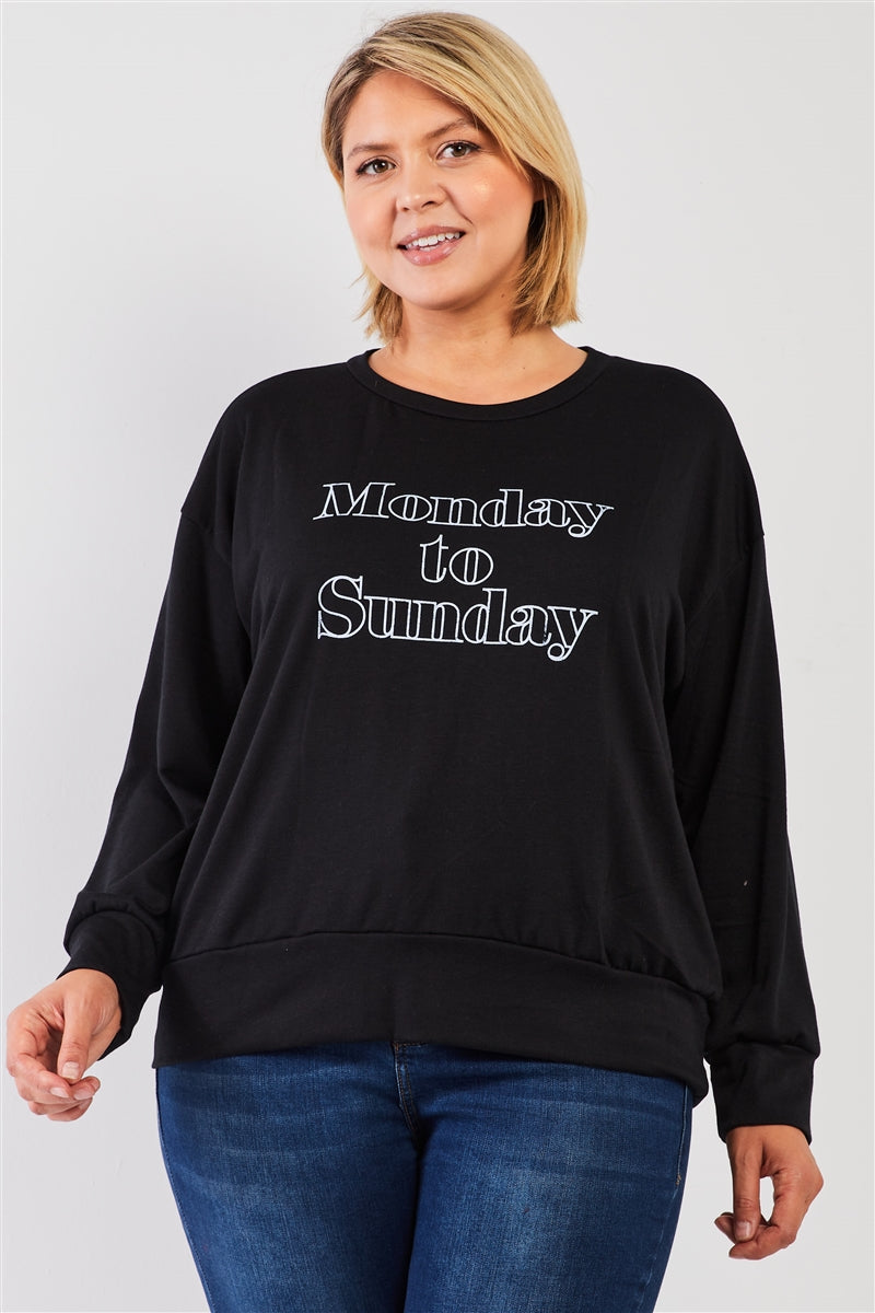 Junior "Monday Sunday" Print Long Sleeve Relaxed Sweatshirt Top - FabulousFixx