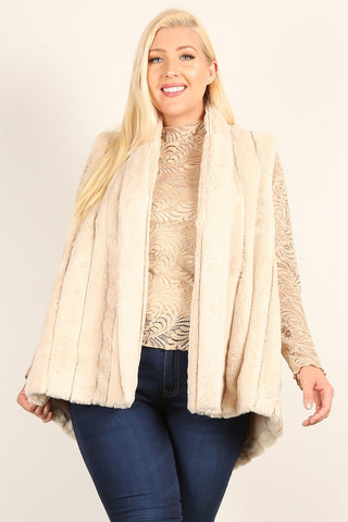 Faux Fur Vest Jacket with Open Front, Hi-Lo Hem and Pockets - FabulousFixx
