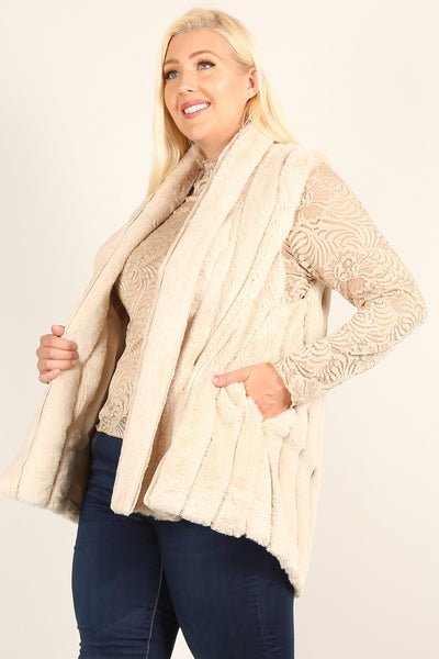 Faux Fur Vest Jacket with Open Front, Hi-Lo Hem and Pockets - FabulousFixx