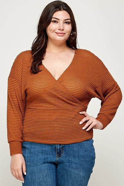 Textured Waffle Sweater Knit Top - FabulousFixx