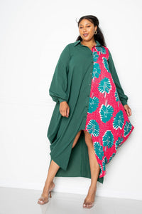 Print Drapy Shirt Maxi Dress - FabulousFixx