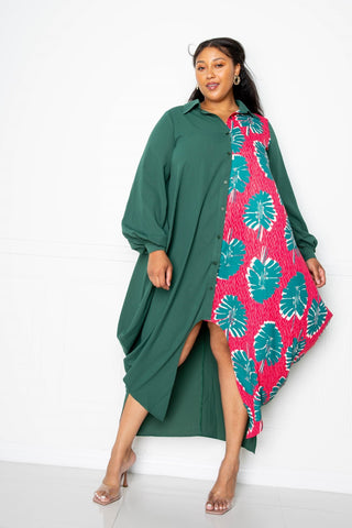 Print Drapy Shirt Maxi Dress - FabulousFixx