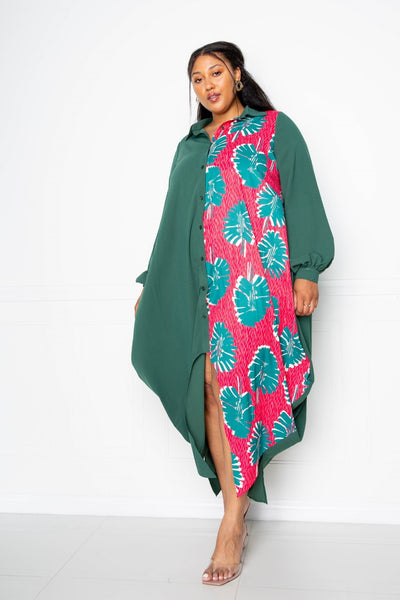 Print Drapy Shirt Maxi Dress - FabulousFixx