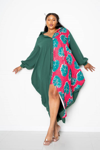 Print Drapy Shirt Maxi Dress - FabulousFixx