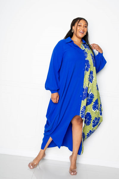 Print Drapy Shirt Maxi Dress - FabulousFixx